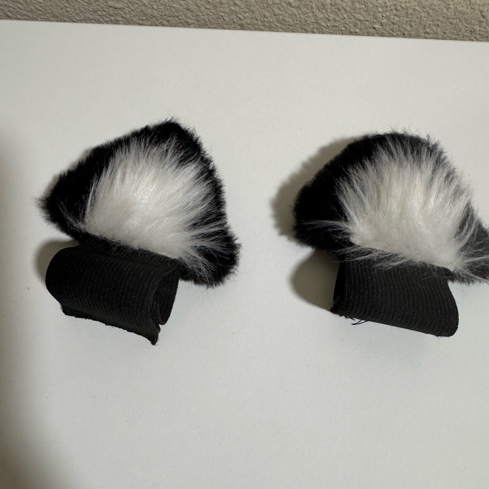 Black and White Furry Headphone Attachment Cat Ears